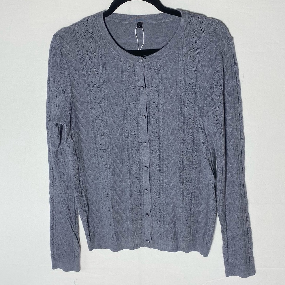 Arach & Cloz Grey Cable Knit Button Front Cardigan  Sweater M Academia Granny